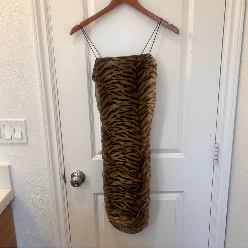 Chocolate Brand  Tiger Animal Print Mesh rouched mini dress